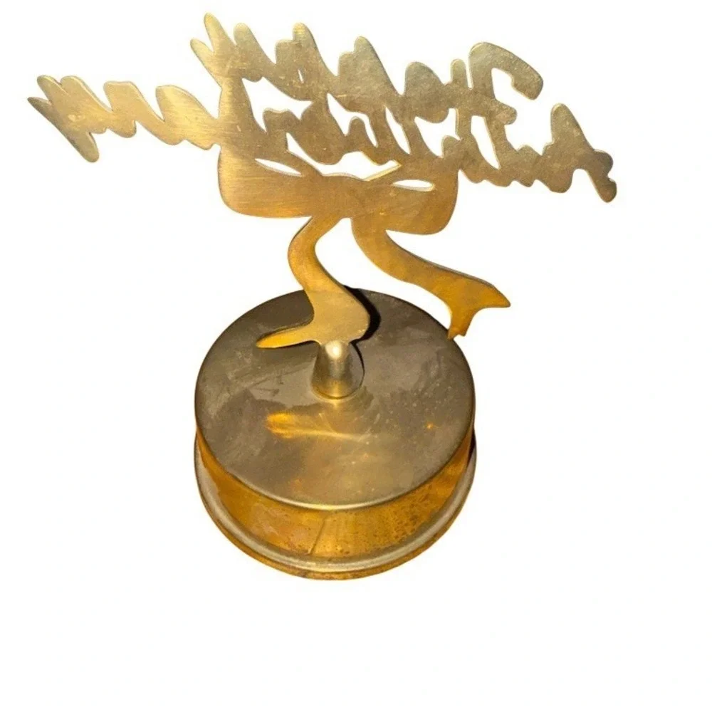 Brass Flambro Happy Anniversary Wind-Up Musical Music Box Figurine Gold Tone MCM